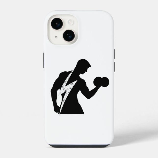 Bodybuilder Fitness Grafik Weiß iPhone Hülle (Rückseite)