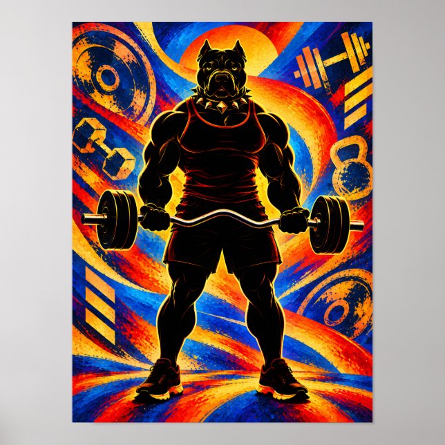Bodybuilder Pit Bull Silhouette Poster (Vorne)