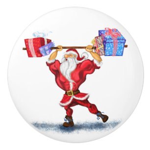 Bodybuilder Santa Claus mit Weihnachtsgeschenken - Keramikknauf
