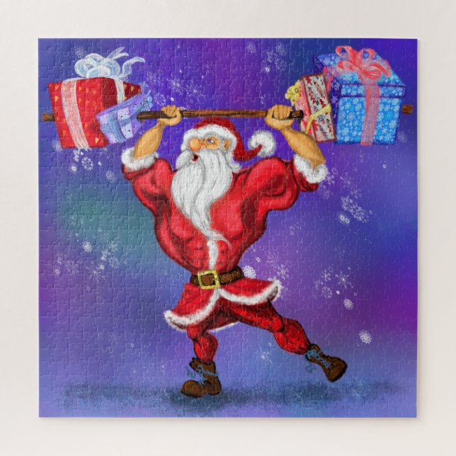 Bodybuilder Santa Claus mit Weihnachtsgeschenken - Puzzle (Vertikal)