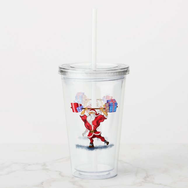 Bodybuilder Santa Funny Christmas Acrylic Tumbler Acryltrinkbecher (Vorderseite)