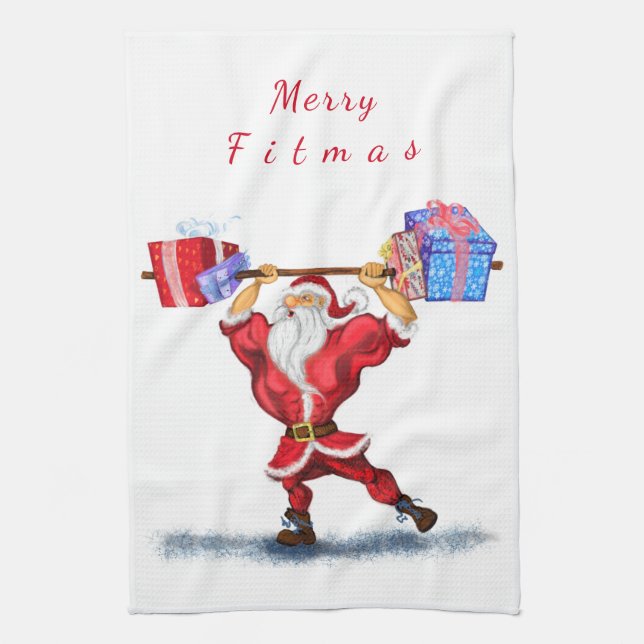 Bodybuilder Santa Funny Christmas Küchentuch (Vertikal)