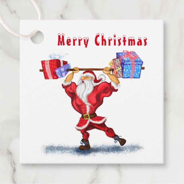 Bodybuilder Santa Funny Weihnachtsgeschenke Tags Geschenkanhänger (Vorderseite)