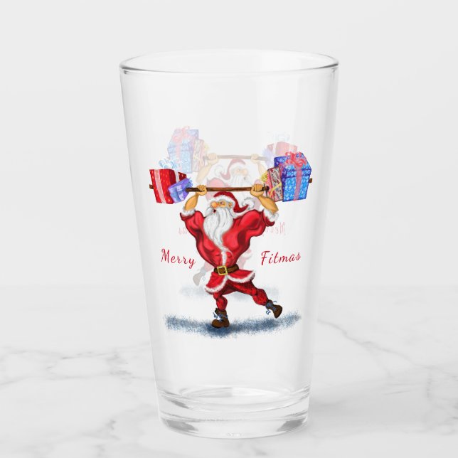 Bodybuilder Santa Funny Weihnachtsglas Glas (Vorderseite)