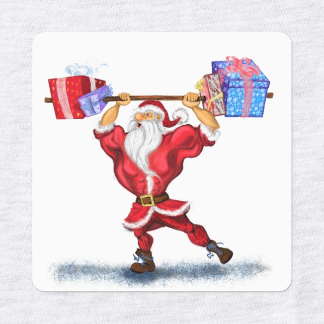 Bodybuilder Santa Gift Funny Christmas Labels Etiketten (Design 3)