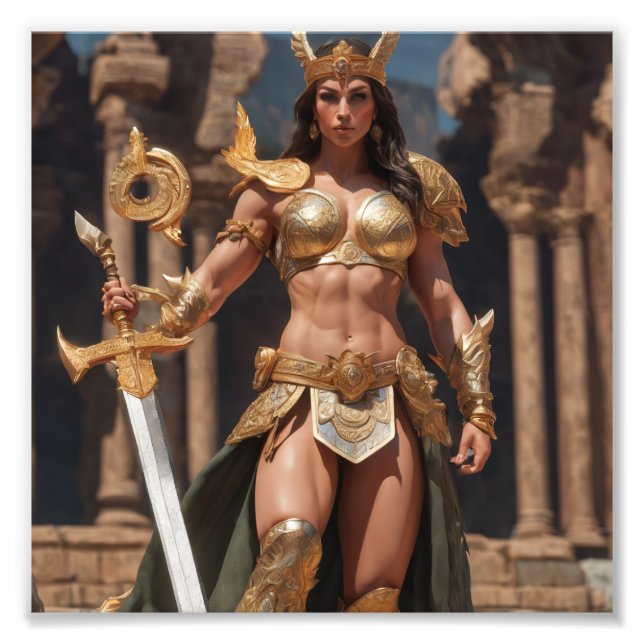 Bodybuilder Weibliche Schöne Maya-Kriegerkönigin Fotodruck (Vorne)