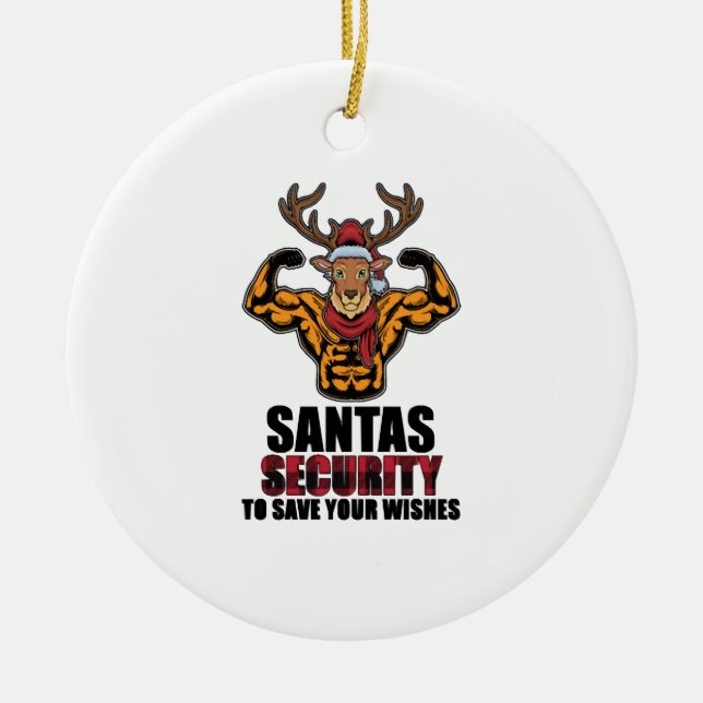 Bodybuilder Weiglifter Gym Muscle Santa Security Keramik Ornament (Vorne)