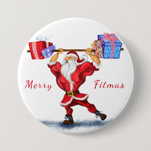 Bodybuilder Weihnachtsgeschenke des Weihnachtsmann Button