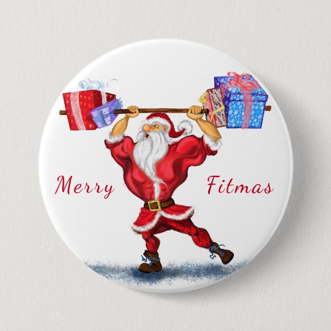 Bodybuilder Weihnachtsgeschenke des Weihnachtsmann Button (Vorderseite)