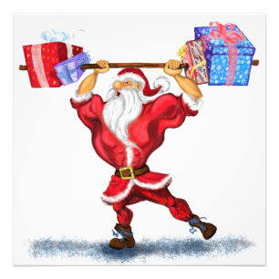 Bodybuilder Weihnachtsmann mit Weihnachtsgeschenke Fotodruck
