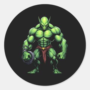 Bodybuilding Alien T-Shirt Funny Gym Design Ufo Ge Runder Aufkleber