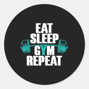 Bodybuilding Funny T-Shirt Eat Sleep Gym Wiederhol Runder Aufkleber