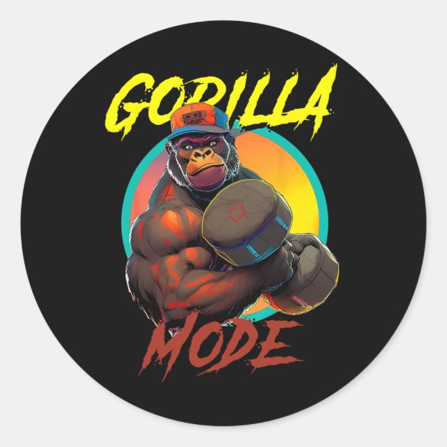 Bodybuilding Gorilla Mode Workout Runder Aufkleber (Vorderseite)