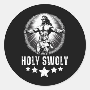 Bodybuilding Jesus Fitness Heiliger Swoly Lustiger Runder Aufkleber
