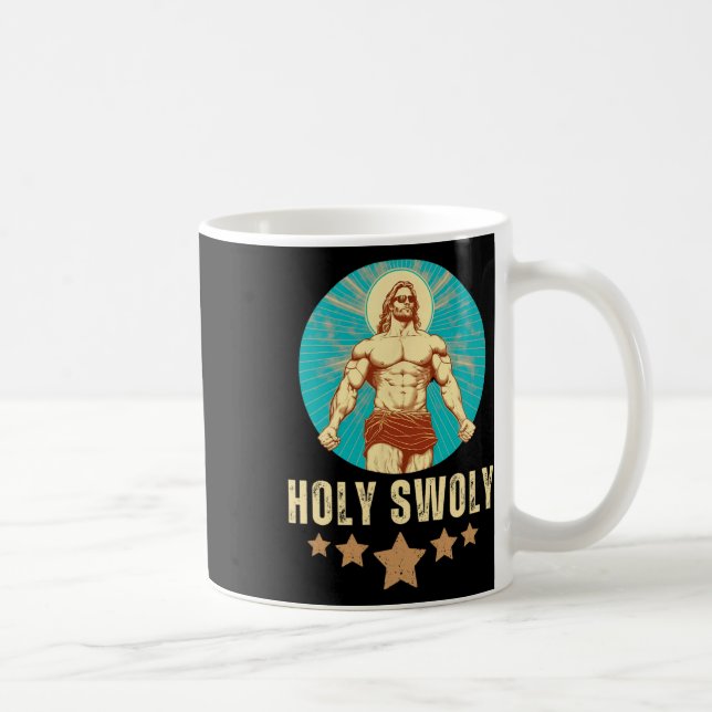 Bodybuilding Jesus Fitness Holy Swoly Funny Gym  Kaffeetasse (Rechts)