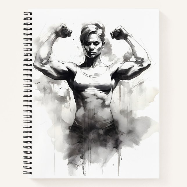 Bodybuilding Sketch Frauen, die ihre Muskeln flech Notizbuch (Vorderseite)