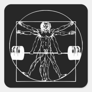 Bodybuilding - Vitruvian Barbell Man Quadratischer Aufkleber