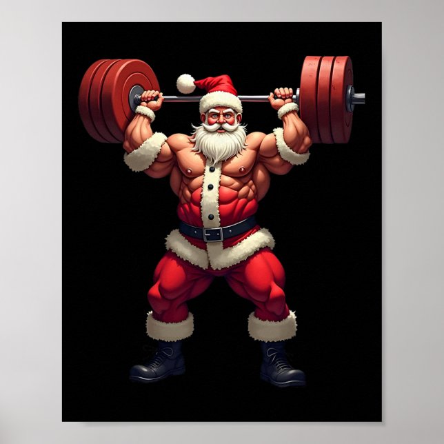Bodybuilding Weihnachtsmann Bodybuilder Weihnachte Poster (Vorne)