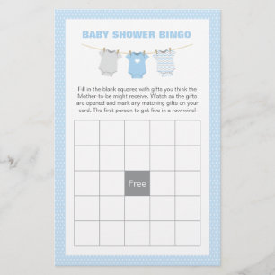 Bodysuit Baby Dusche Bingo Game Card - Blue