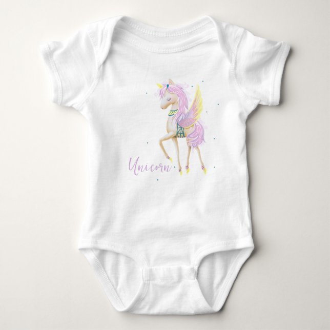 Bodysuit mit niedlichem Einhorn. Baby Strampler (Vorderseite)