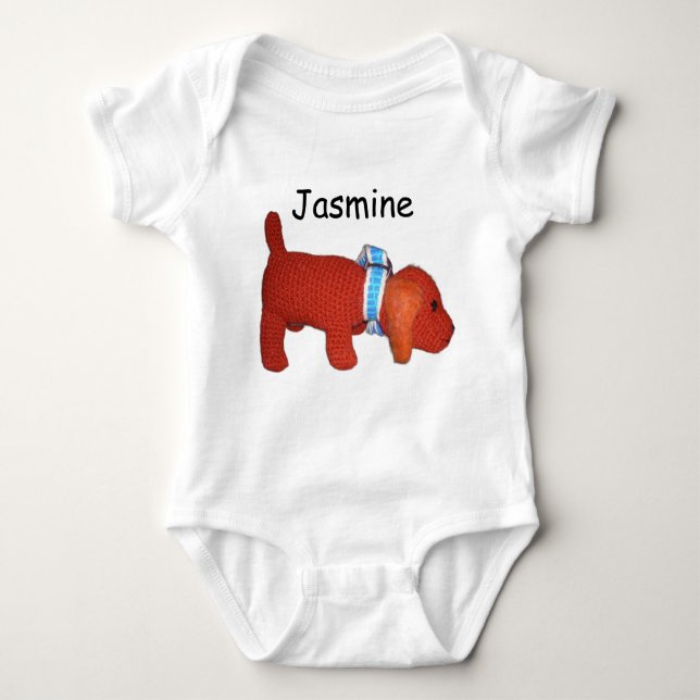 Bodysuit - Red Puppy Hund und Name Baby Strampler (Vorderseite)