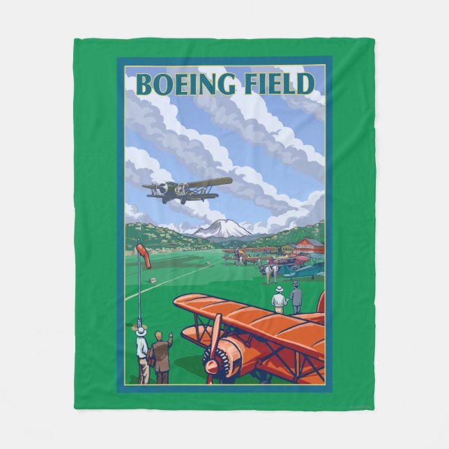 Boeing-Feld-Vintages Reise-Plakat Fleecedecke (Vorderseite)