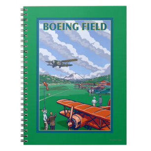 Boeing-Feld-Vintages Reise-Plakat Notizblock
