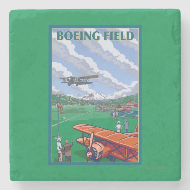 Boeing-Feld-Vintages Reise-Plakat Steinuntersetzer (Vorderseite)