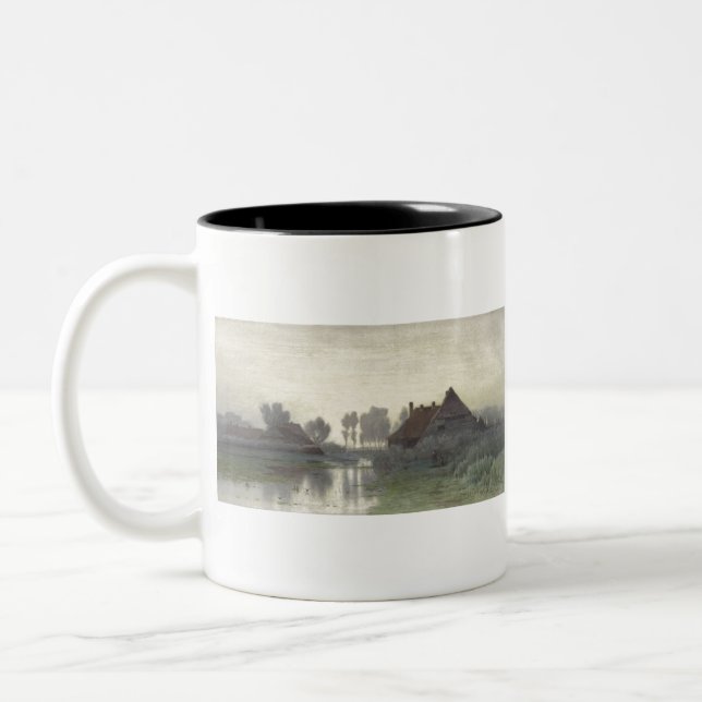 Boer Zuhause auf dem Wasser in Morgennebel Zweifarbige Tasse (Links)