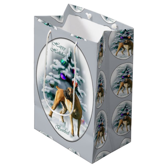 Boerboel Christmas Mittlere Geschenktüte (Vorderseite Schrägansicht)