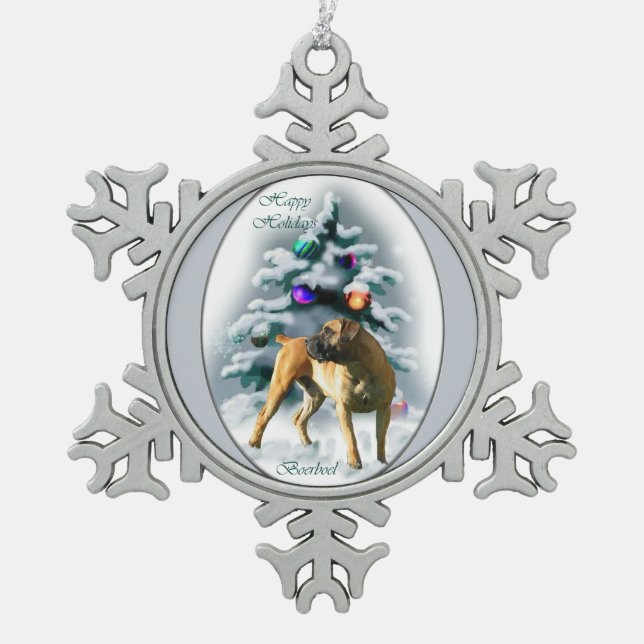 Boerboel Christmas Schneeflocken Zinn-Ornament (Vorderseite)