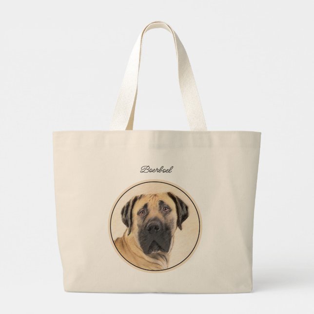 Boerboel Malerei Fawn Red Mastiff Haustier Hund Ku Jumbo Stoffbeutel (Rückseite)