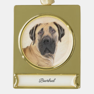 Boerboel-Malerei - Niedliche Original Hunde-Kunst Banner-Ornament Gold
