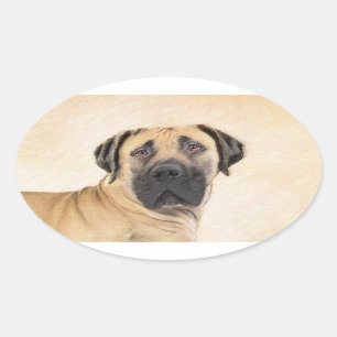 Boerboel-Malerei - Niedliche Original Hunde-Kunst Ovaler Aufkleber