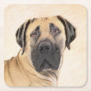 Boerboel-Malerei - Niedliche Original Hunde-Kunst Rechteckiger Pappuntersetzer