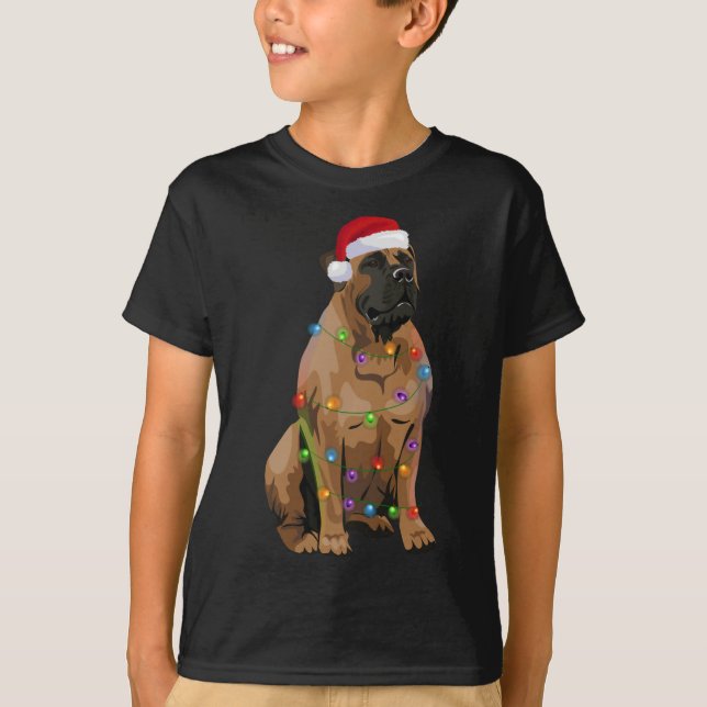 Boerboel Weihnachtsbeleuchtung Xmas Hund Lover Wei T-Shirt (Vorderseite)