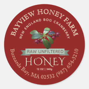 Bog Cranberry Honey Label mit Cranberries Runder Aufkleber