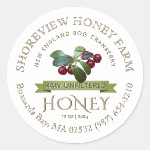 Bog Cranberry Honey Label mit Cranberries Runder Aufkleber