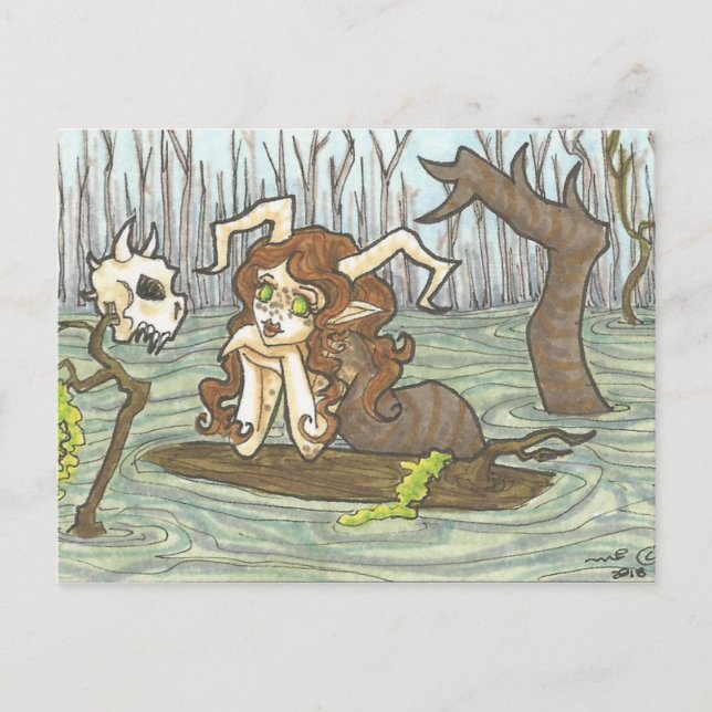 Bog Lady Nymph und Skull Fantasy Art Postcard Postkarte (Vorderseite)