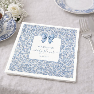 Bogen Baby Boy Shower Blau-Weißes Blumenmuster Serviette
