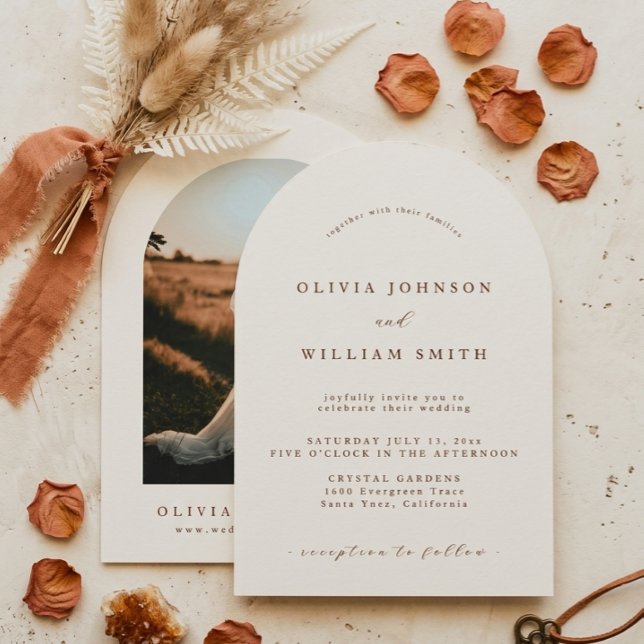 Bogen Boho Minimalistisch Foto Hochzeit Einladung (Von Creator hochgeladen)