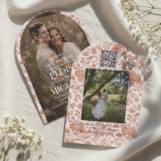 Bogen-Foto-Blumen-Toile-Script-Save-the-Date-Karte Einladung (Formally invite guests to your big day with this Arch Photo Floral Toile Script Save the Date!)