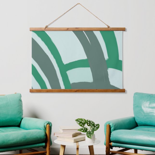 Bögen in Grün und Grau Wandteppich Mit Holzrahmen (Wohnzimmer)