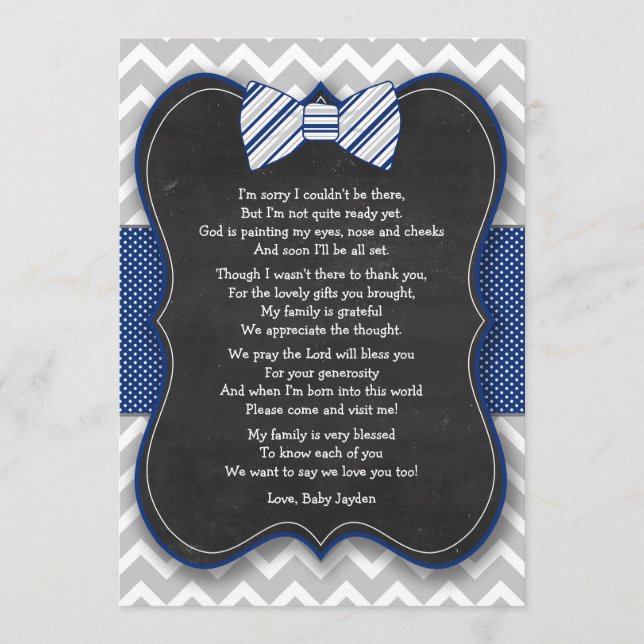 Bogen-Krawatten-Baby-Dusche danken Ihnen Dankeskarte (Vorderseite)