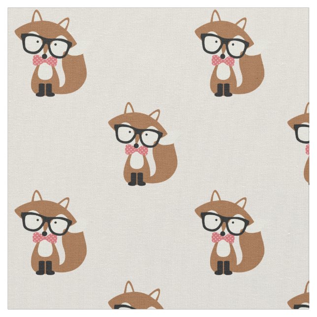 Bogen-Krawatten-und Glas-Hipster-BrownFox Stoff (Nahaufnahme)