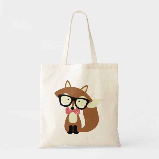 Bogen-Krawatten-und Glas-Hipster-BrownFox Tragetasche (Vorne)