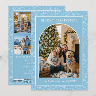 Bogen-Mehrfach-Foto-Familie Blau Winter-Schneefloc Feiertagskarte