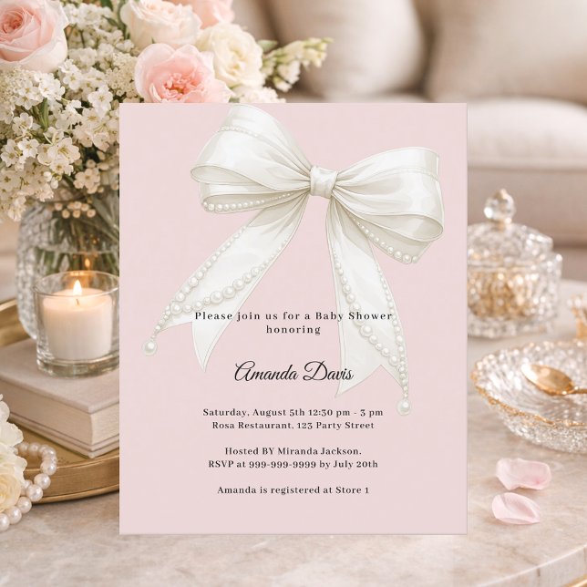 Bogen rosa Elfenbeinperlen Mädchen Baby Shower Ein (Von Creator hochgeladen)