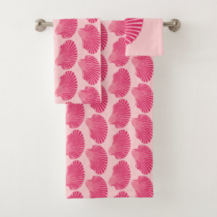 Bogen Sie Muschel-Block-Druck aus, pinkfarben und Badhandtuch Set