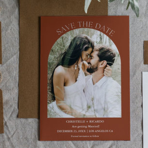 Bogen Terrakotta Gebranntes Orange Monogramm Hochz Save The Date